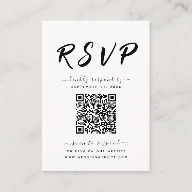 Fett schwarz-weißer QR-Code Hochzeit RSVP Begleitkarte (Vorderseite)