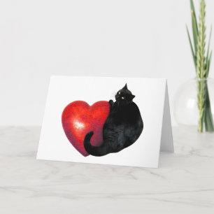 Fett Schwarze Katze mit Big Red Heart Card Feiertagskarte