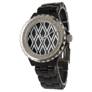 Fett schwarzes und weißes Diamantmuster Armbanduhr
