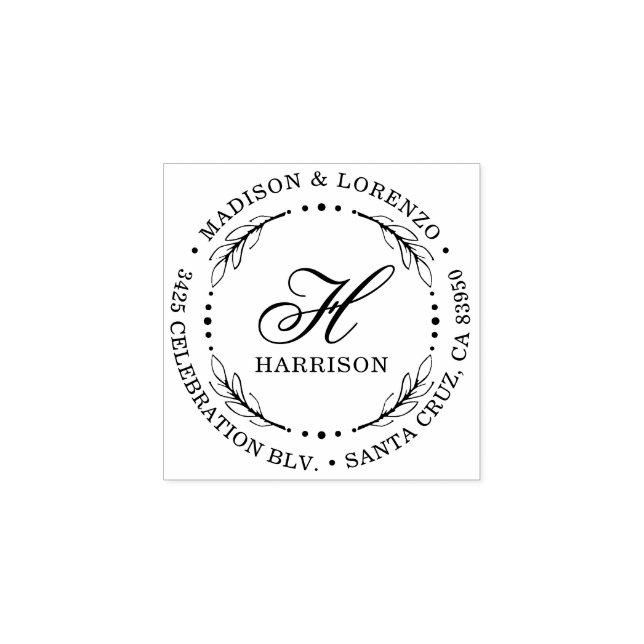 Fett-Script-Monogram-Runde-Rücksendeadresse Gummistempel (Prägung)