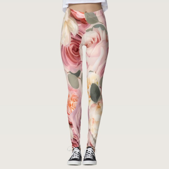 Fett Shabby Chic Rose Blumengarten Blume Leggings (Vorderseite)