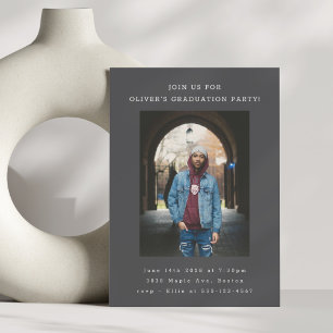 Fett Simple Black Modern Foto Graduation Party Einladung