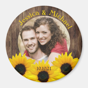 Fett Sonnenblumen-Foto Hochzeit retten Datum Magnet
