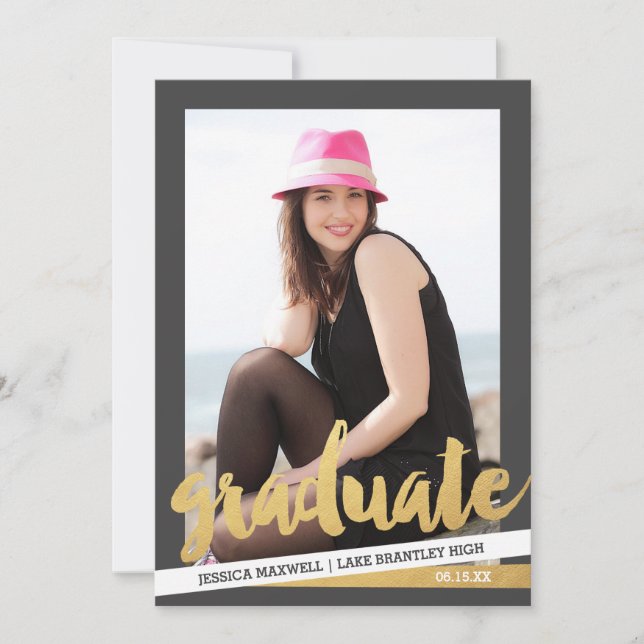 Fett Streifen Foto Graduation Party Einladung (Vorderseite)