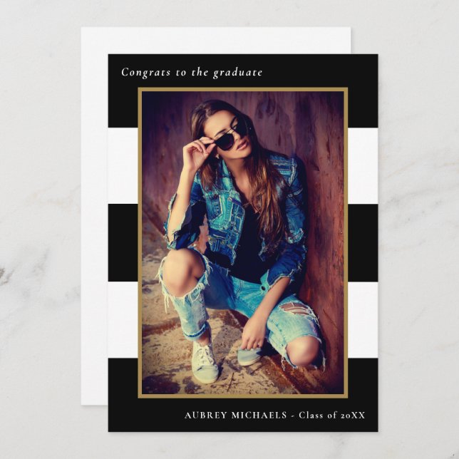 Fett Streifen Foto Graduation Party Einladung (Vorne/Hinten)