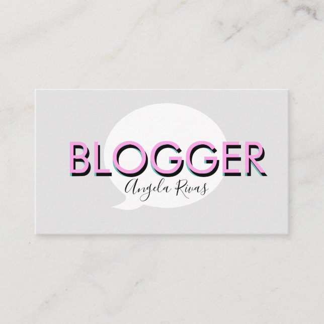 Fett Text Blogger Graue rosa Visitenkarte (Vorderseite)