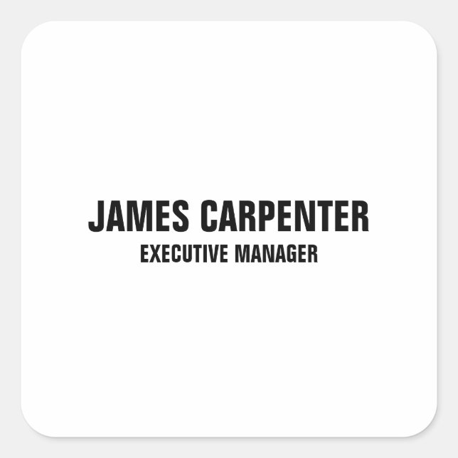 Fett Text Schwarz-weiß Modern Beruflich Quadratischer Aufkleber (Vorderseite)