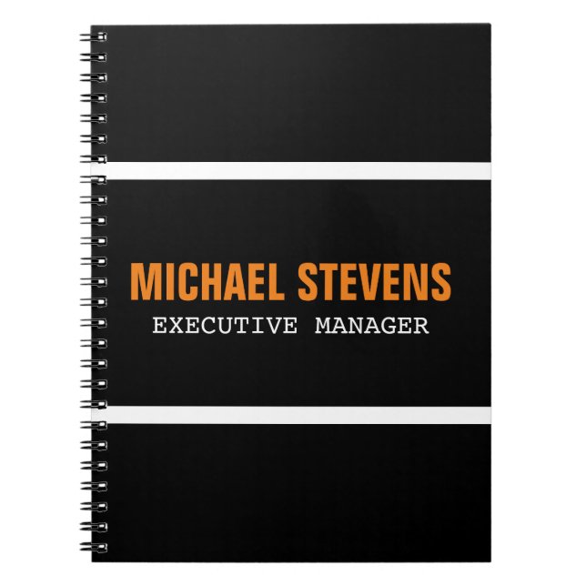 Fett Text Schwarz-weiß Orange Stilvoll Ihr Name Notizblock (Vorderseite)