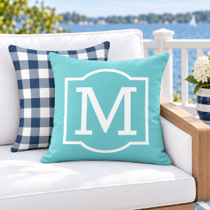 Fett Türkis Weiß Klammer Monogramm Kissen