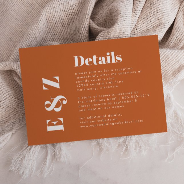 Fett Typografie Burnt Orange Wedding Details Begleitkarte (Von Creator hochgeladen)