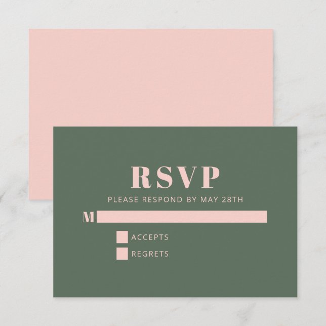 Fett Typografie Einfaches rosa grünes Bat Mitzvah RSVP Karte (Vorne/Hinten)