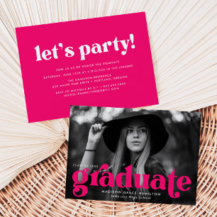 Fett Typografie Fuchsia Foto Graduation Party Einladung