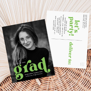 Fett Typografie Lime Green Foto Graduation Party Einladungspostkarte