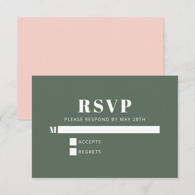 Fett Typografie Minimalistisch Pink Green Bat Mitz RSVP Karte (Vorne/Hinten)