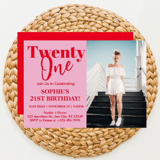 Fett Typografie Pink Moderne 21. Geburtstagsfeier  Einladung