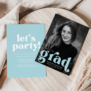 Fett Typografie Sky Blue Foto Graduation Party Einladung