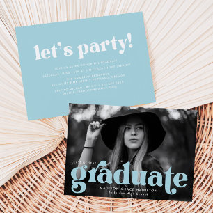 Fett Typografie Sky Blue Foto Graduation Party Einladung