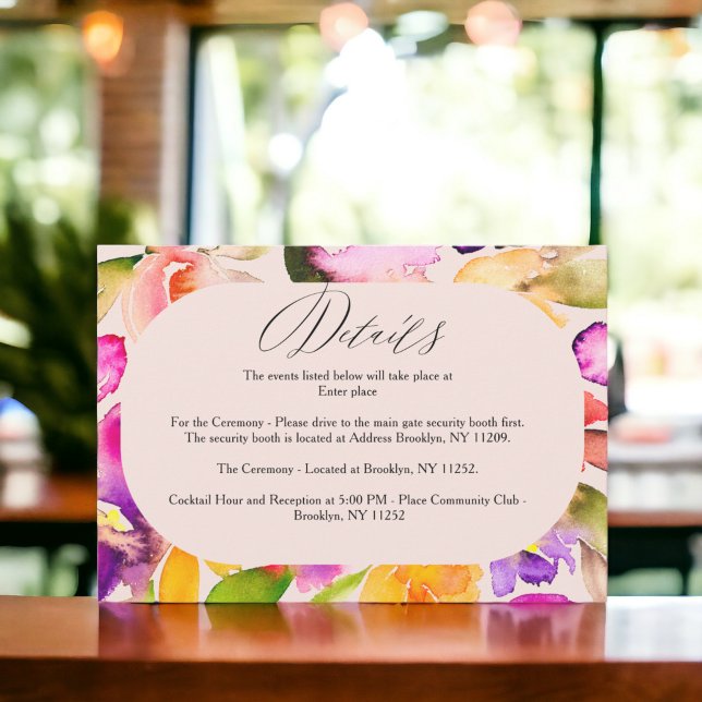 Fett übergroße Blumenfarben Hochzeitsdetails Begleitkarte (Bold oversize floral watercolor wedding details enclosure card)