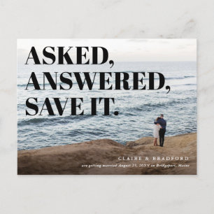 Fett und frech typografische Hochzeit Speichern Si Ankündigungspostkarte