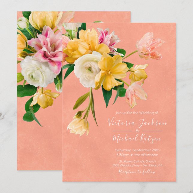 Fett und hell Blüten Blumenzehen Einladung (Vorne/Hinten)