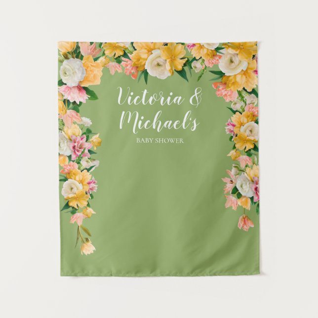 Fett und hell Brautparty Floral Hintergrund Wandteppich (Vorderseite)