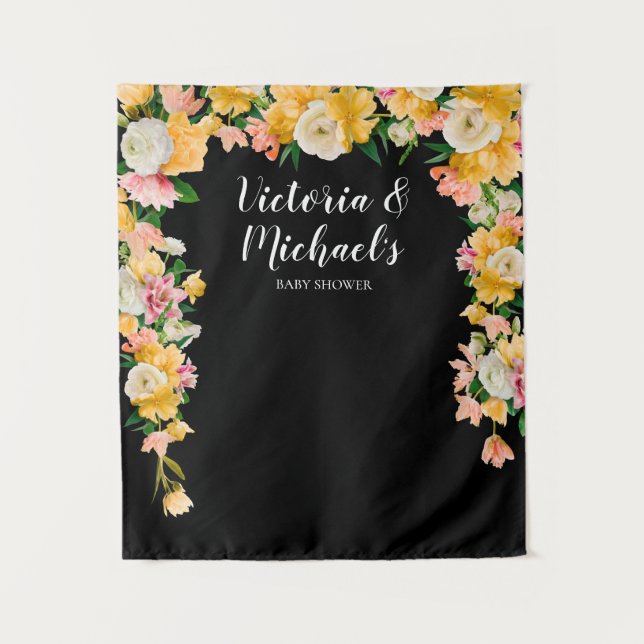 Fett und hell Brautparty Floral Hintergrund Wandteppich (Vorderseite)