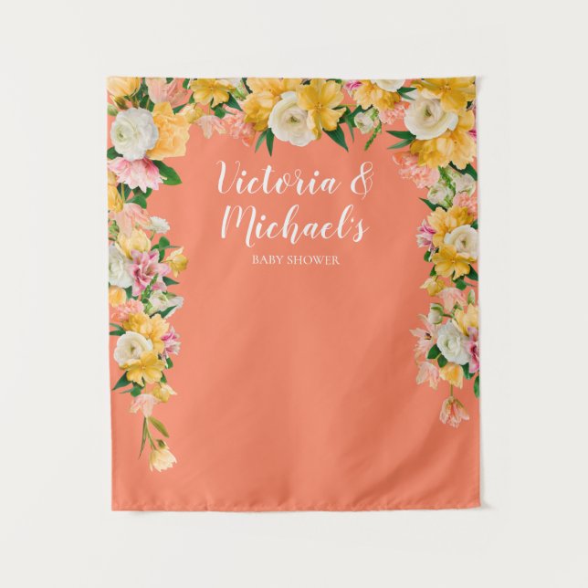 Fett und hell Brautparty Floral Hintergrund Wandteppich (Vorderseite)