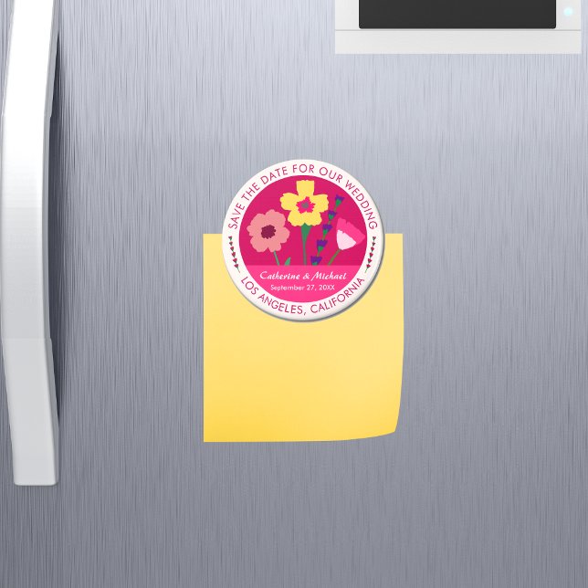 Fett und hell Fuchsia Pink Save the Date floral Magnet (Von Creator hochgeladen)