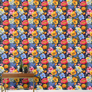 Fett und hell Rot Gelb Blau Weiße Florals Tapete