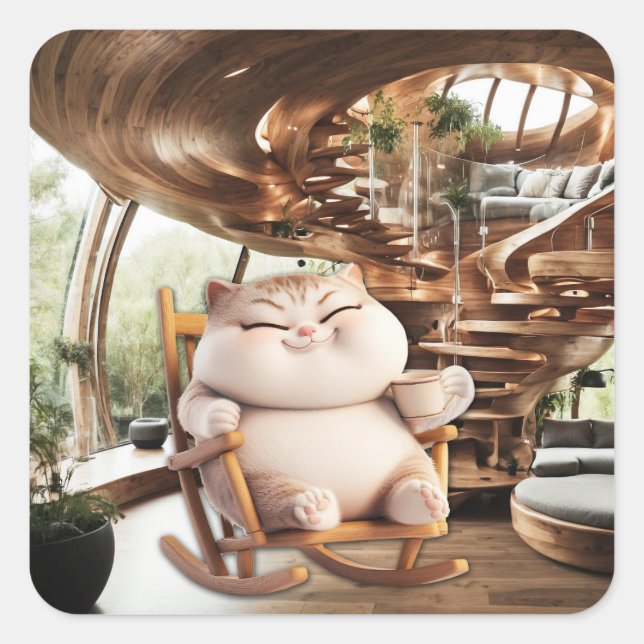 Fett und leichte Kaffeezeit Quadratischer Aufkleber (Vorderseite)