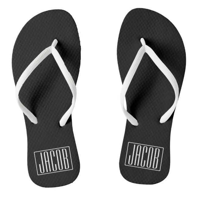Fett und modern Ihr Name oder Wort | Schwarz weiß Flip Flops (Fußbett)