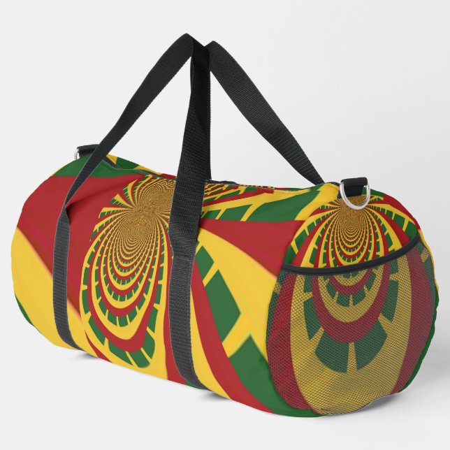 Fett und schön: in Rot, Golden, Green Print Duffle Bag (Rechte Ecke)