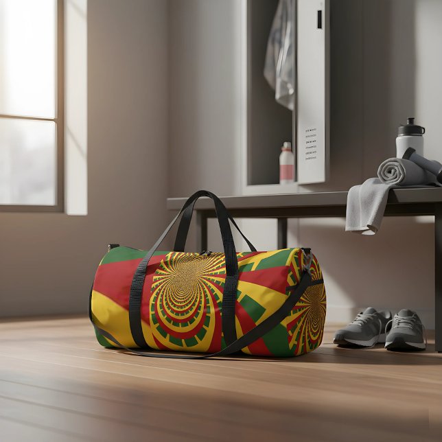 Fett und schön: in Rot, Golden, Green Print Duffle Bag (Carry your energy. ☀️ The Radiant Duffle: where bold design meets your daily gratitude practice.)