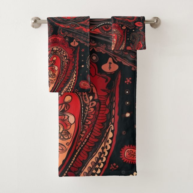 Fett und schön rotes Paisley Muster Badhandtuch Set (Insitu)