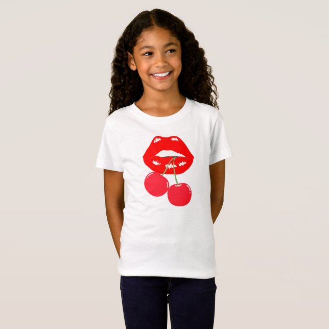 Fett und spielerisch - Red Lips T-Shirt für Mädche (Vorne ganz)