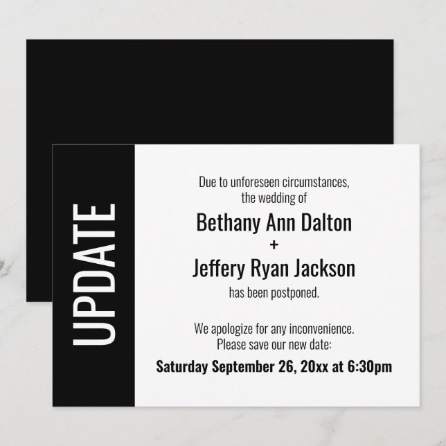 Fett Update Zurückgestellt Hochzeitsankündigung Einladung (Vorne/Hinten)