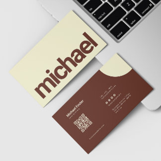 Fett vereinfachte Brown & Cream Scannable Qrcode Visitenkarte