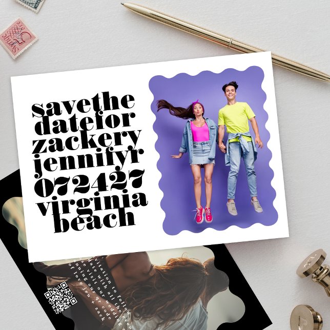 Fett Wavy Gerahmt Border White QR Code Foto Save The Date (Von Creator hochgeladen)