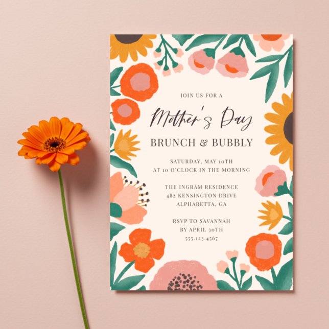 Fett Wildblume Rahmen Mütter Tag Brunch Einladung (Von Creator hochgeladen)