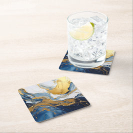 Fettabdruck von Gold und Blau Rechteckiger Pappuntersetzer