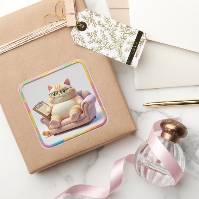 Fettbauch-Tabby-Couch-Zeit Quadratischer Aufkleber (Schenken)