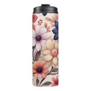 Fettblumen- und Blättermuster rosa Thermosbecher