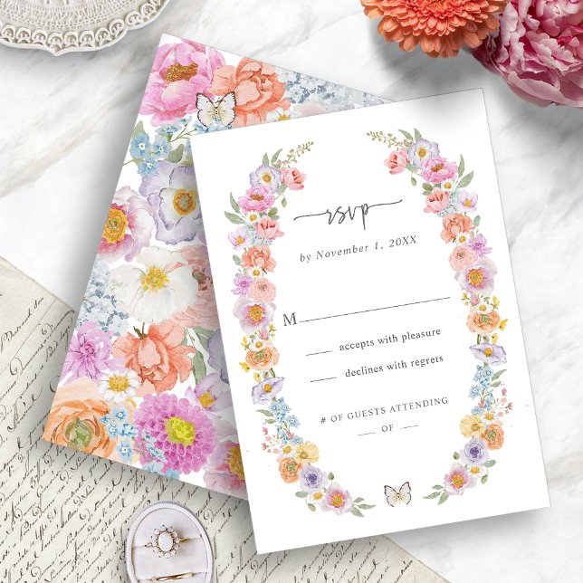 Fettbraune florale RSVP-Karte RSVP Karte (Bold Bright Watercolor Floral RSVP Card by Painted Paperie
)