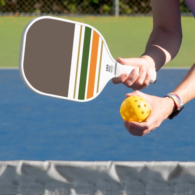 Fettbraune, weiße, grüne Orangenstreifen Pickleball Schläger (InSitu)