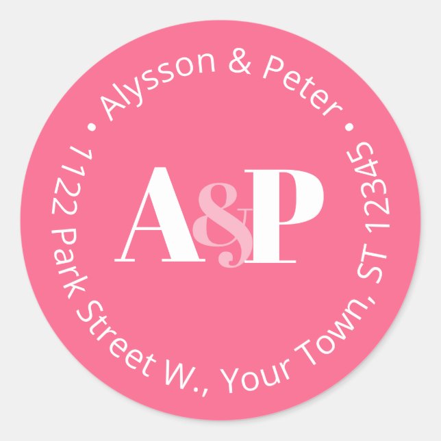 Fettdruck, rosa und weiße Rücksendeadresse Runder Aufkleber (Vorderseite)