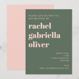Fettdruck Typografie Blush Pink Green Bat Mitzvah Einladung
