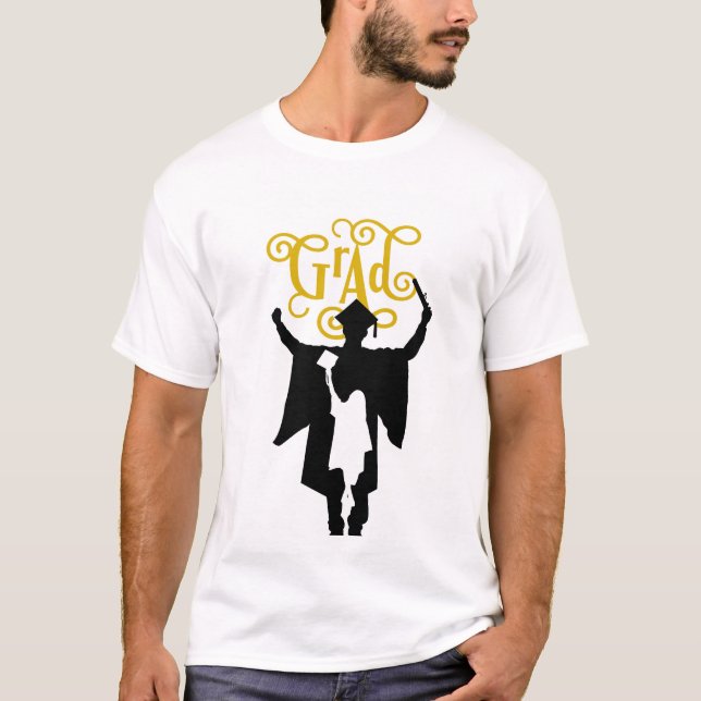 Fette Abschluss-Silhouette mit fliegender Kappe Fr T-Shirt (Vorderseite)