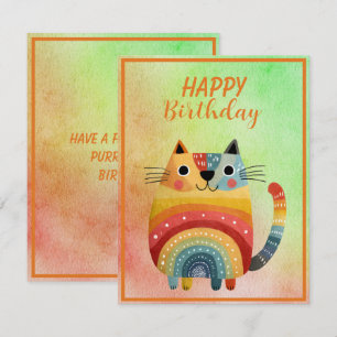 Fette abstrakte Katze Glücklicher Geburtstag Flach Mitteilungskarte