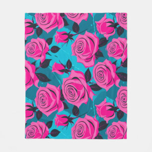 Fette abstrakte Rosen in Neonpink Fleecedecke