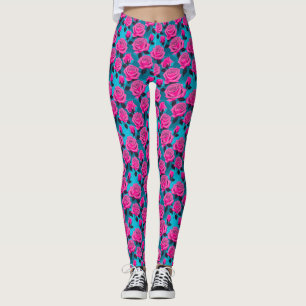 Fette abstrakte Rosen in Neonpink  Leggings